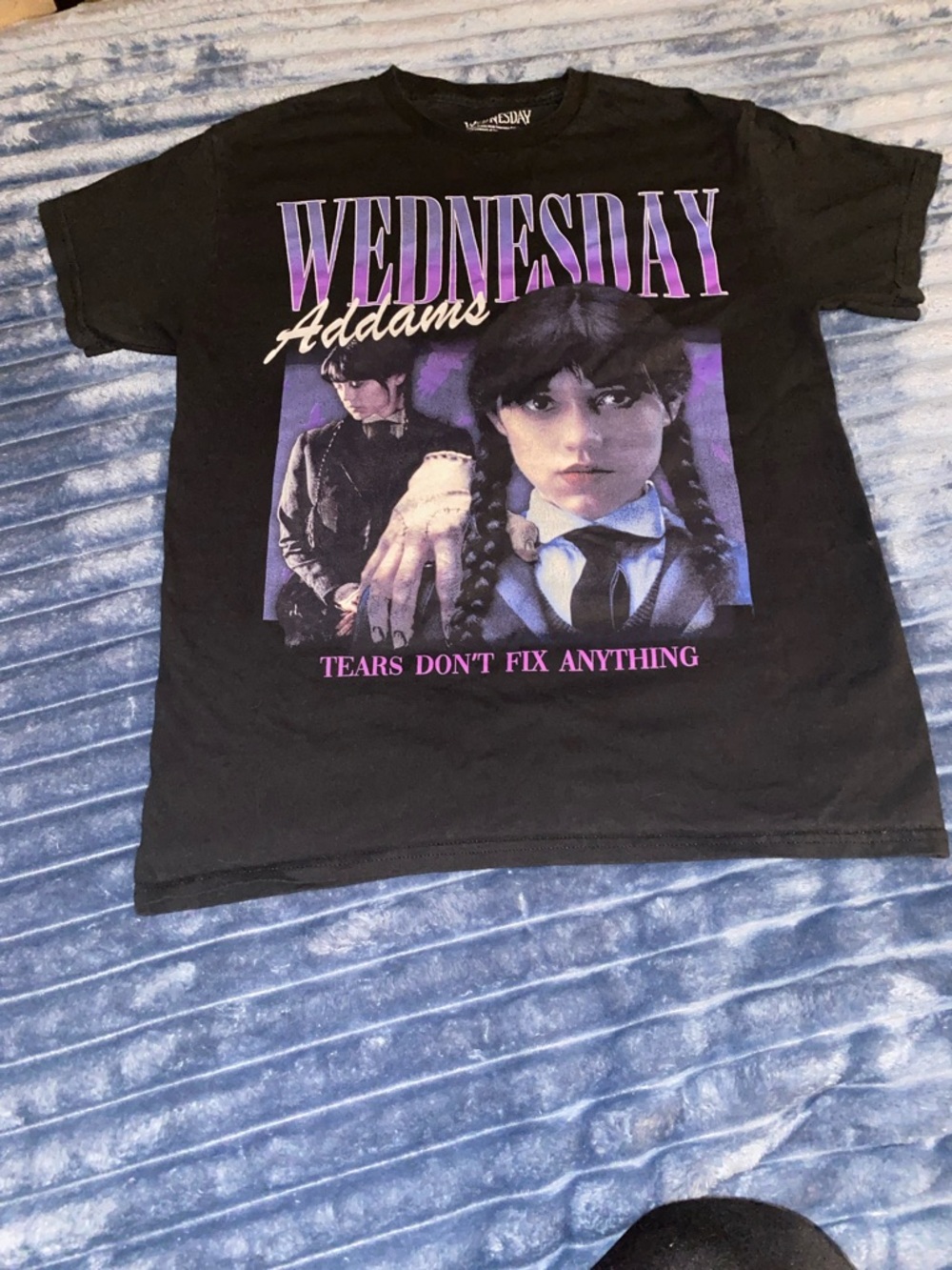 Wednesday Addams Graphic Tee - Black with Purple Print